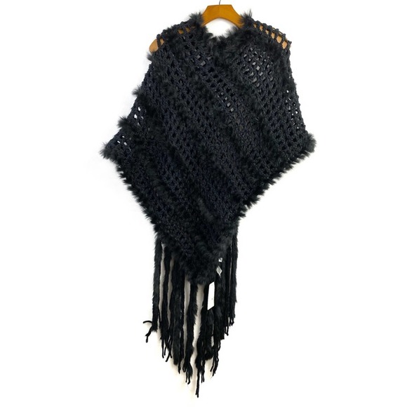 éva éva | NWT Black Knitted Rabbit Fur Poncho - Picture 3 of 12